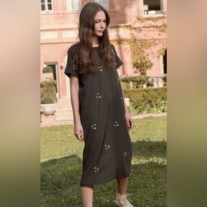 The Great. Boxy Dress washed black daisy floral embroidered cotton small